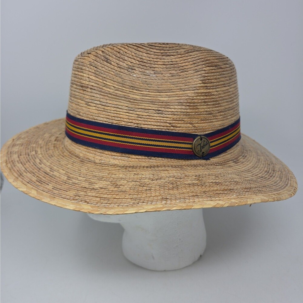 Tula Hat Fedora Tan Straw Hat with a multi-color patterned band